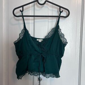 American Eagle green lace trim cami